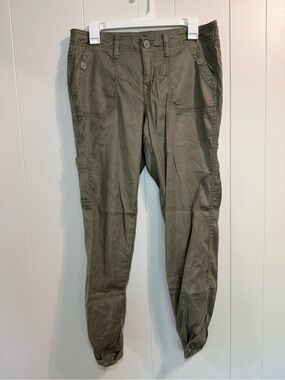 Level 99 Womans 29 Linen Blend Olive Cropped Casual Utility Pant Jogger Gorpcore
